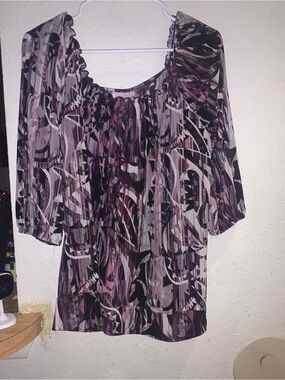 Claudia Richard Purple & Black Abstract Pleated Tunic